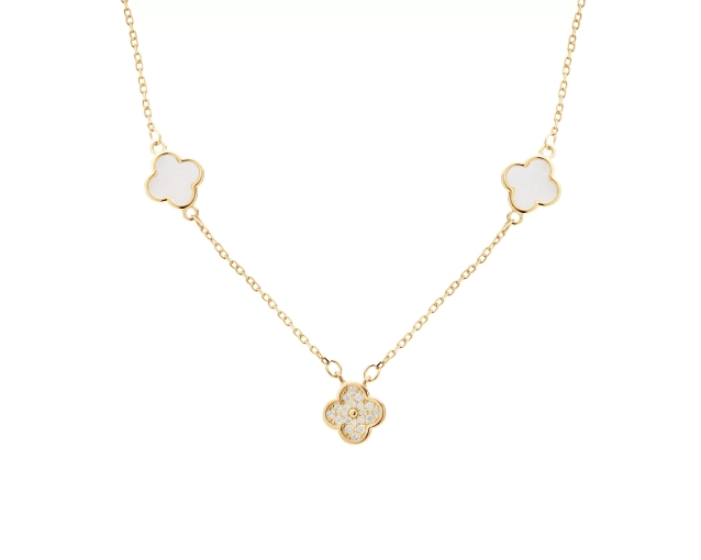 Naszyjnik srebrny pozłacany z białą emalią i cyrkoniami 