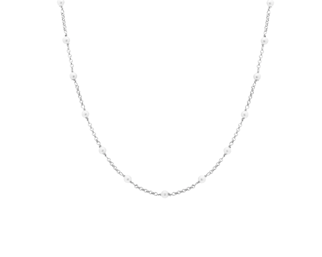 Naszyjnik srebrny z perłami na delikatnym łańcuszku