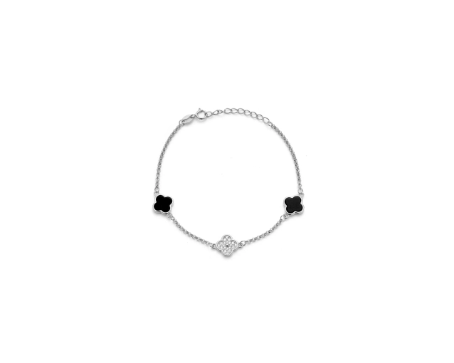 Bransoletka srebrna z cyrkonią i czarną emalią 
