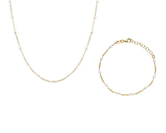 Zestaw srebrny pozłacany z perłami PRS 0142