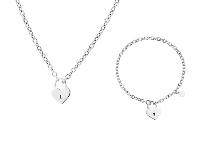 Zestaw srebrny naszyjnik i bransoletka z motywem serca PRS 0148