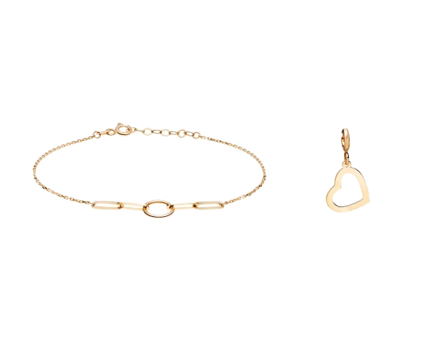 Zestaw złoty zawieszka serce i bransoletka na charmsy PRZ 0073