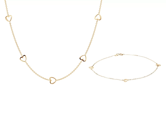 Zestaw złoty złoty naszyjnik i bransoletka z sercami PRZ 0084