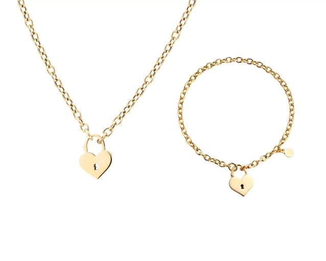 Zestaw srebrny pozłacany naszyjnik i bransoletka z motywem serca PRS 0149