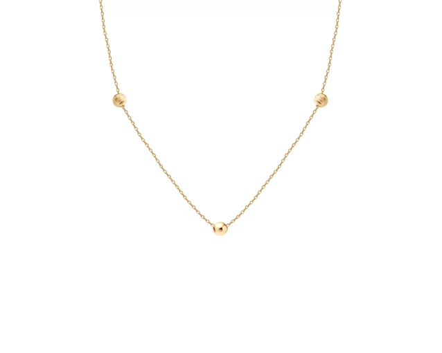Naszyjnik złoty z ozdobnymi kuleczkami na cienkim łańcuszku