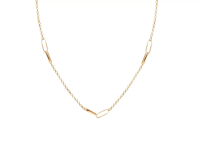 Naszyjnik złoty z wplecionymi podłużnymi ogniwami i rurkami