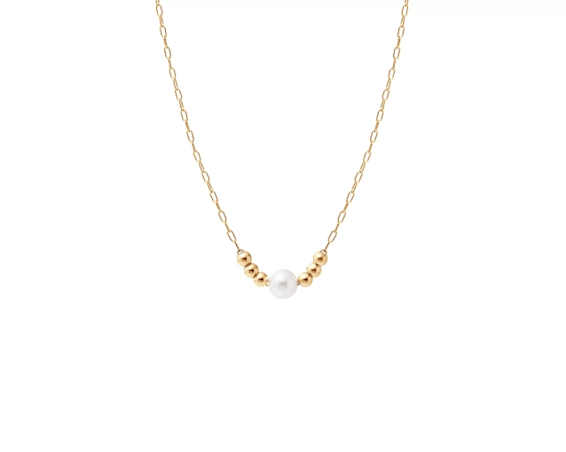 Naszyjnik srebrny pozłacany z białą perłą i kuleczkami