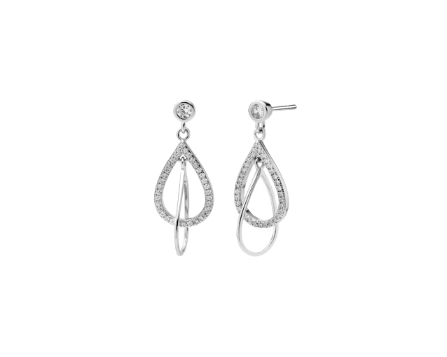 Kolczyki srebrne białe z cyrkoniami w kształcie łezek na sztyfcie