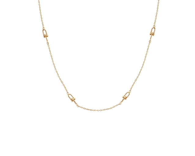 Naszyjnik złoty z drobnymi ozdobnymi ogniwami i cyrkonią