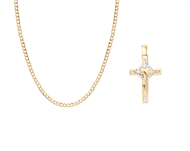 Zestaw złoty łańcuszek pancerka  i krzyżyk  z Jezusem  PRZ 0161