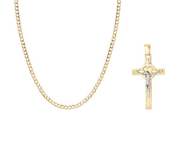 Zestaw złoty łańcuszek pancerka  i krzyżyk  z Jezusem  PRZ 0163