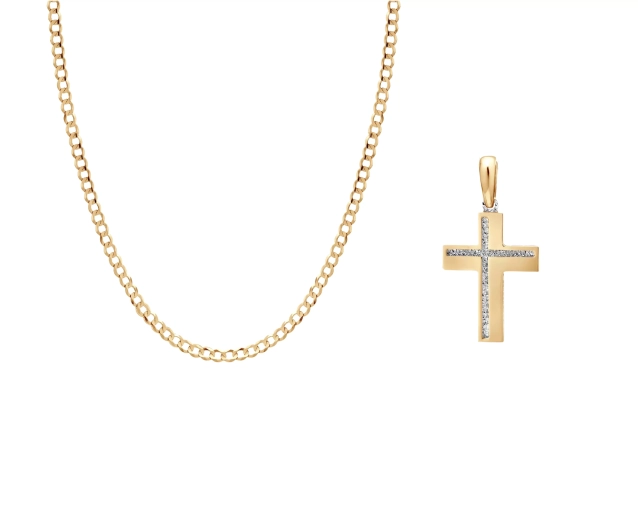 Zestaw złoty łańcuszek pancerka i krzyżyk biało żółte złoto PRZ 0169