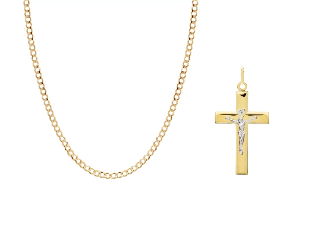 Zestaw złoty łańcuszek pancerka i krzyżyk dwukolorowy PRZ 0172