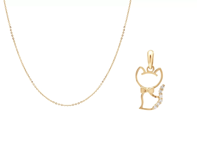 Zestaw złoty łańcuszek i kotek z cyrkoniami PRZ 0197