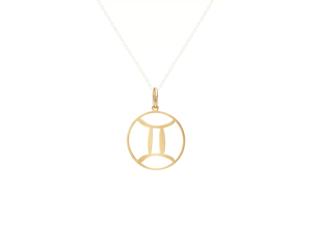 Zawieszka srebrna pozłacana okrągła z kolekcji znaki zodiaku Bliźnięta