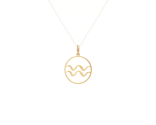 Zawieszka srebrna pozłacana okrągła z symbolem znaku zodiaku Wodnik