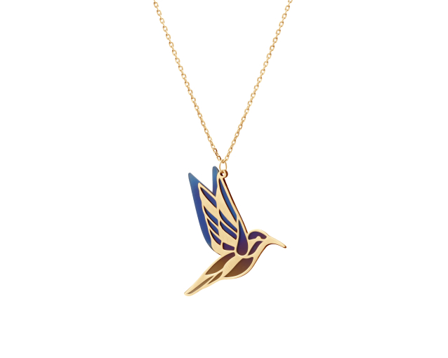 Naszyjnik srebrny pozłacany z wisiorkiem w kształcie kolibra z dodatkiem tytanu